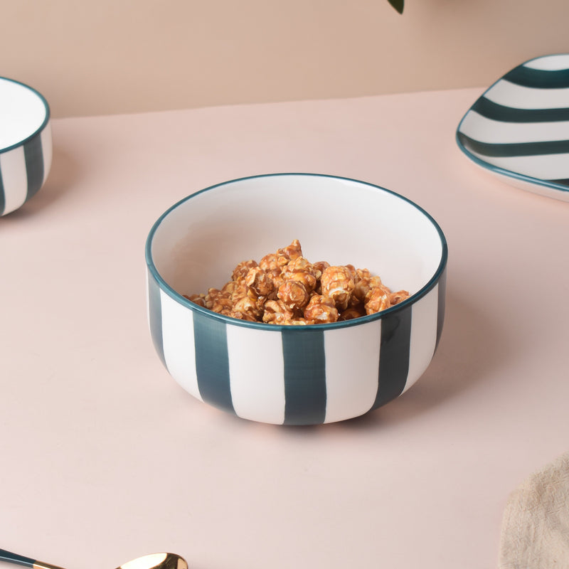 Sailor Striped Green Serving Bowl - Bowl, ceramic bowl, serving bowls, noodle bowl, salad bowls, bowl for snacks, large serving bowl | Bowls for dining table & home decor