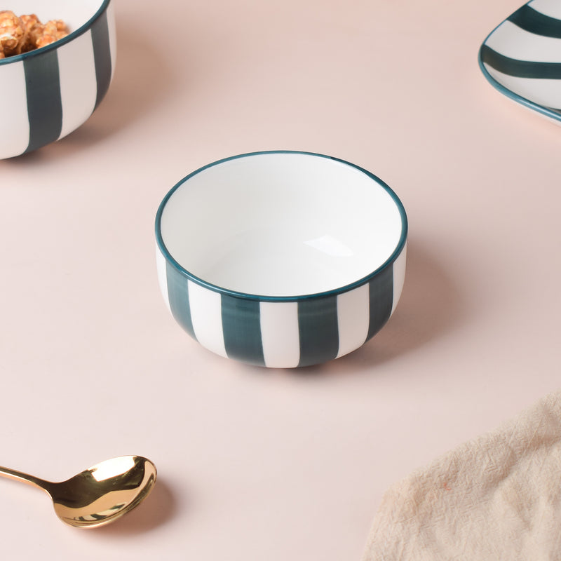 Sailor Striped Green Soup Bowl - Bowl, soup bowl, ceramic bowl, snack bowls, curry bowl, popcorn bowls | Bowls for dining table & home decor