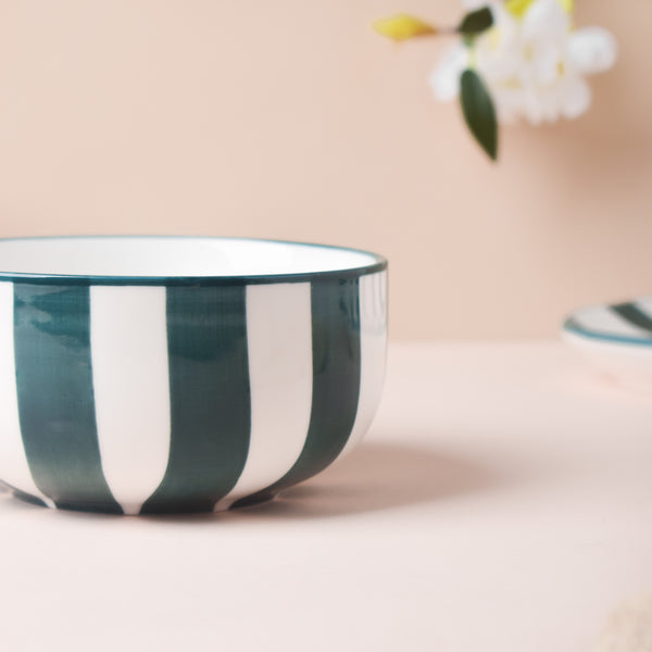 Sailor Striped Green Soup Bowl - Bowl, soup bowl, ceramic bowl, snack bowls, curry bowl, popcorn bowls | Bowls for dining table & home decor