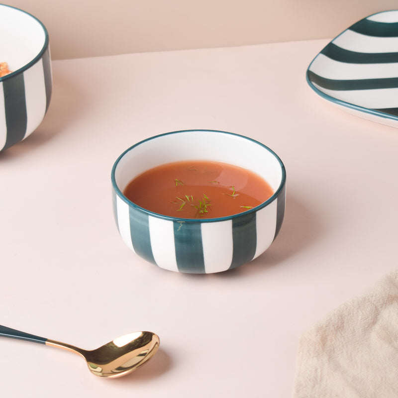 Sailor Striped Green Soup Bowl - Bowl, soup bowl, ceramic bowl, snack bowls, curry bowl, popcorn bowls | Bowls for dining table & home decor