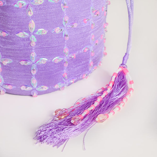 Amyra Sequins Floral Potli Bag Lavender
