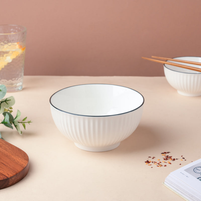 Blanca Black Rimmed Snack Bowl 6 Inch 700ml - Bowl, soup bowl, ceramic bowl, snack bowls, curry bowl, popcorn bowls | Bowls for dining table & home decor