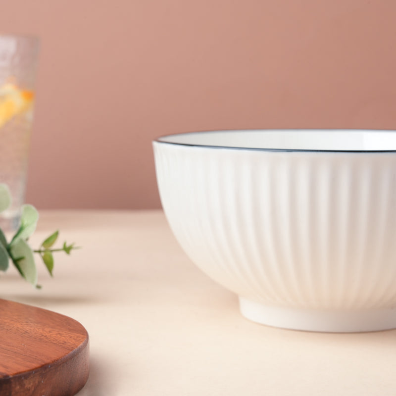 Blanca Black Rimmed Snack Bowl 6 Inch 700ml - Bowl, soup bowl, ceramic bowl, snack bowls, curry bowl, popcorn bowls | Bowls for dining table & home decor