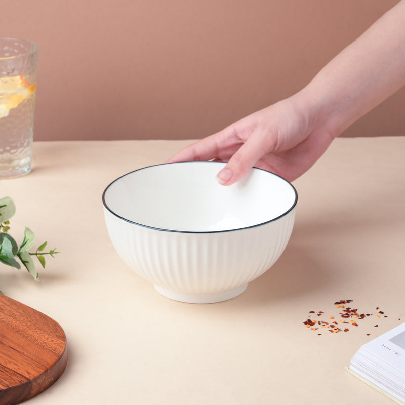 Blanca Black Rimmed Snack Bowl 6 Inch 700ml - Bowl, soup bowl, ceramic bowl, snack bowls, curry bowl, popcorn bowls | Bowls for dining table & home decor