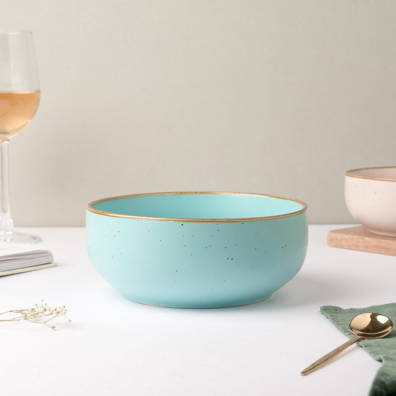 Cielo Brown Rimmed Blue Serving Bowl 7 Inch 1 L - Bowl, ceramic bowl, serving bowls, noodle bowl, salad bowls, bowl for snacks, large serving bowl | Bowls for dining table & home decor