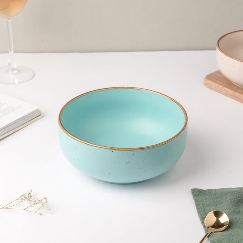 Cielo Brown Rimmed Blue Serving Bowl 7 Inch 1 L - Bowl, ceramic bowl, serving bowls, noodle bowl, salad bowls, bowl for snacks, large serving bowl | Bowls for dining table & home decor