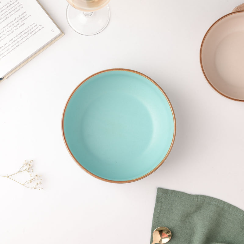 Cielo Brown Rimmed Blue Serving Bowl 7 Inch 1 L - Bowl, ceramic bowl, serving bowls, noodle bowl, salad bowls, bowl for snacks, large serving bowl | Bowls for dining table & home decor