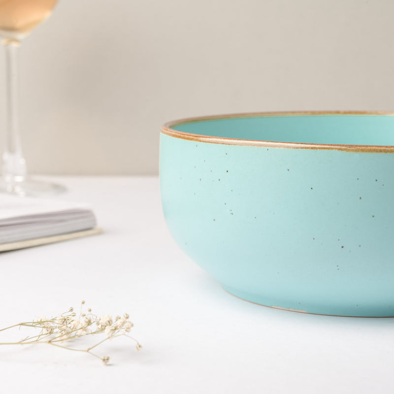Cielo Brown Rimmed Blue Serving Bowl 7 Inch 1 L - Bowl, ceramic bowl, serving bowls, noodle bowl, salad bowls, bowl for snacks, large serving bowl | Bowls for dining table & home decor