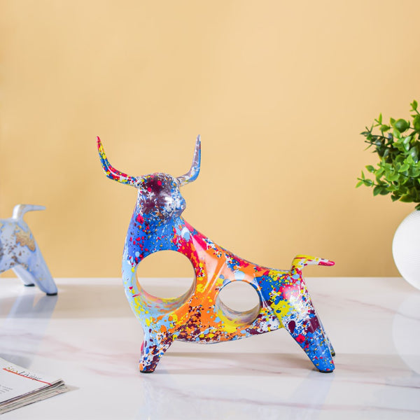 Bull Sculpture Resin Multicolour 8 Inch - Showpiece | Home decor item | Room decoration item