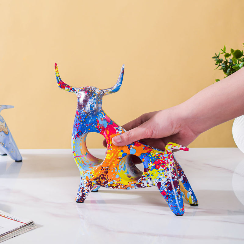 Bull Sculpture Resin Multicolour 8 Inch - Showpiece | Home decor item | Room decoration item
