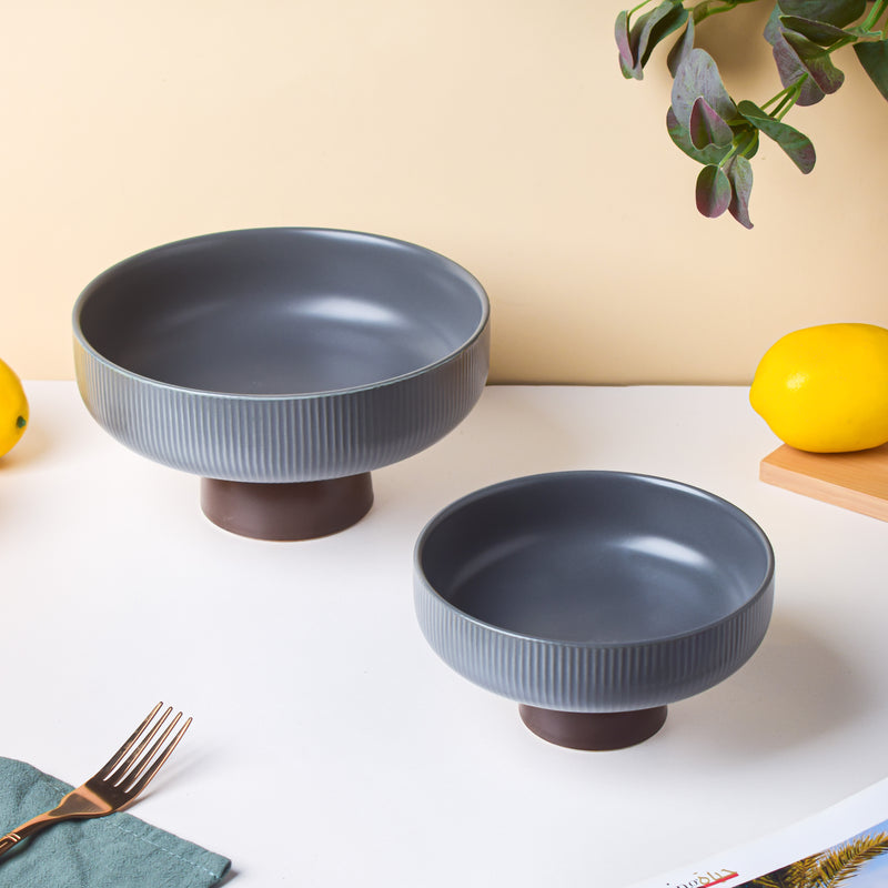 Asphalt Grey Fruit Pedestal Bowl Small - Bowl, ceramic bowl, serving bowls, bowl for snacks, large serving bowl, fruit bowl | Bowls for dining table & home decor
