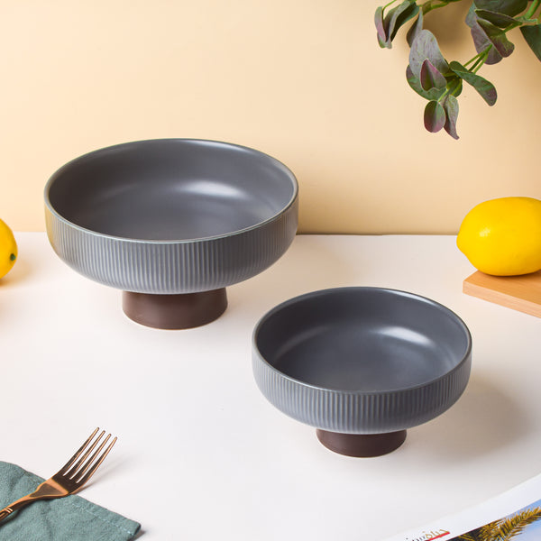 Asphalt Grey Fruit Pedestal Bowl Large - Bowl, ceramic bowl, serving bowls, bowl for snacks, large serving bowl, fruit bowl | Bowls for dining table & home decor