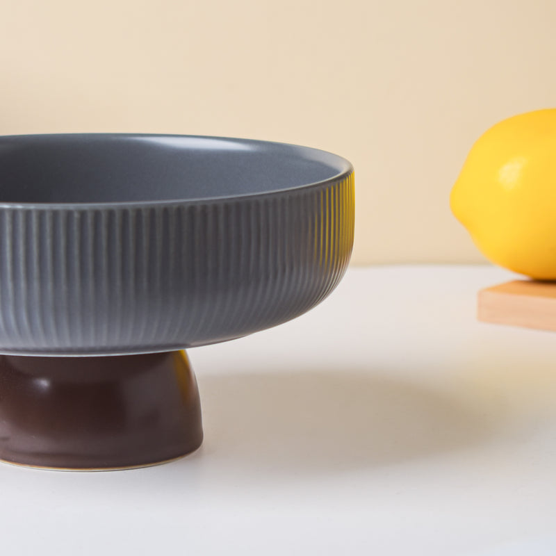 Asphalt Grey Fruit Pedestal Bowl Small - Bowl, ceramic bowl, serving bowls, bowl for snacks, large serving bowl, fruit bowl | Bowls for dining table & home decor