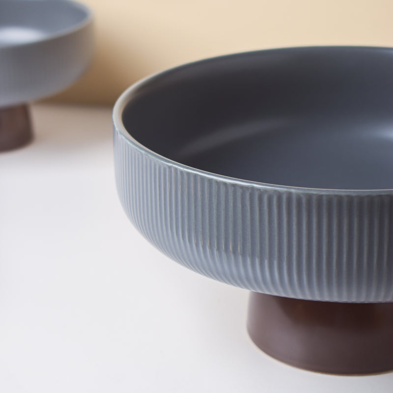 Asphalt Grey Fruit Pedestal Bowl Large - Bowl, ceramic bowl, serving bowls, bowl for snacks, large serving bowl, fruit bowl | Bowls for dining table & home decor