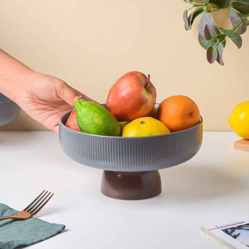 Asphalt Grey Fruit Pedestal Bowl Large - Bowl, ceramic bowl, serving bowls, bowl for snacks, large serving bowl, fruit bowl | Bowls for dining table & home decor