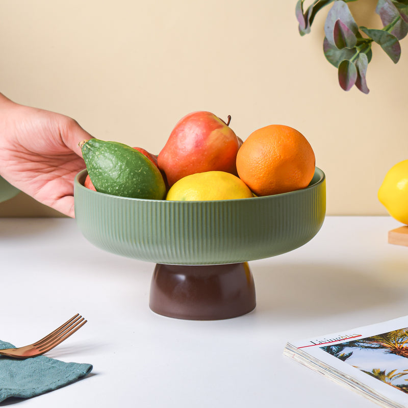 Fern Green Fruit Bowl Large - Bowl, ceramic bowl, serving bowls, bowl for snacks, large serving bowl | Bowls for dining table & home decor