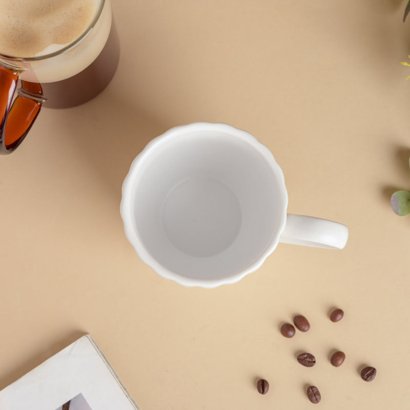 Luxe Ribbed White Coffee Mug 250 ml- Mug for coffee, tea mug, cappuccino mug | Cups and Mugs for Coffee Table & Home Decor