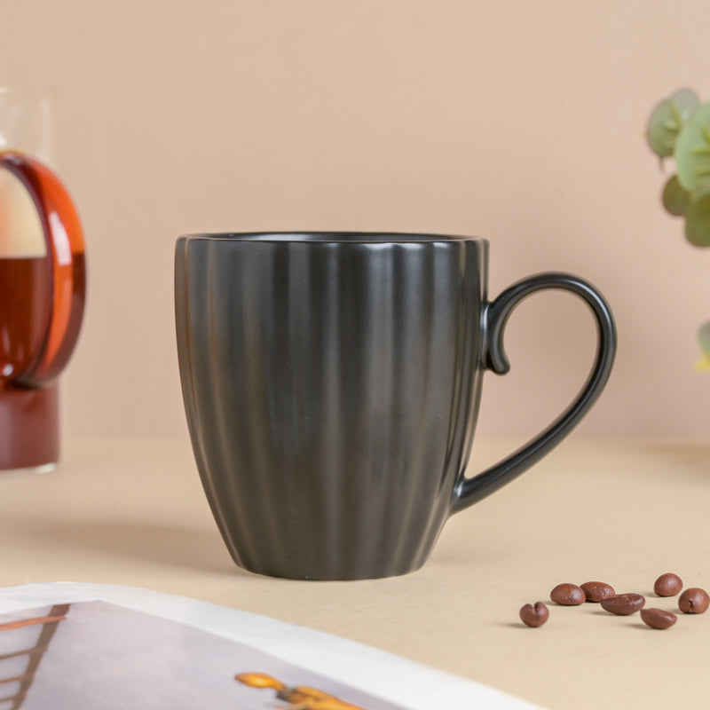 Luxe Ribbed Black Coffee Mug 250 ml- Mug for coffee, tea mug, cappuccino mug | Cups and Mugs for Coffee Table & Home Decor