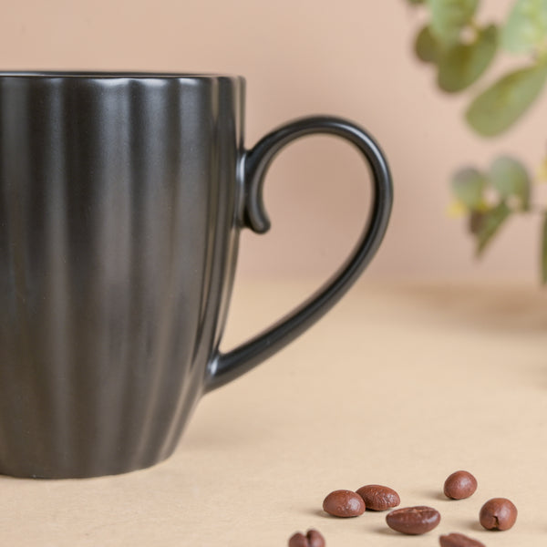 Luxe Ribbed Black Coffee Mug 250 ml- Mug for coffee, tea mug, cappuccino mug | Cups and Mugs for Coffee Table & Home Decor
