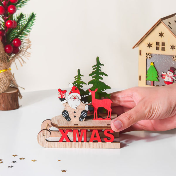 Santa Xmas DIY Wooden Sleigh Decor - Showpiece | Home decor item | Room decoration item