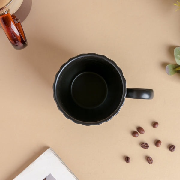Luxe Ribbed Black Coffee Mug 250 ml- Mug for coffee, tea mug, cappuccino mug | Cups and Mugs for Coffee Table & Home Decor