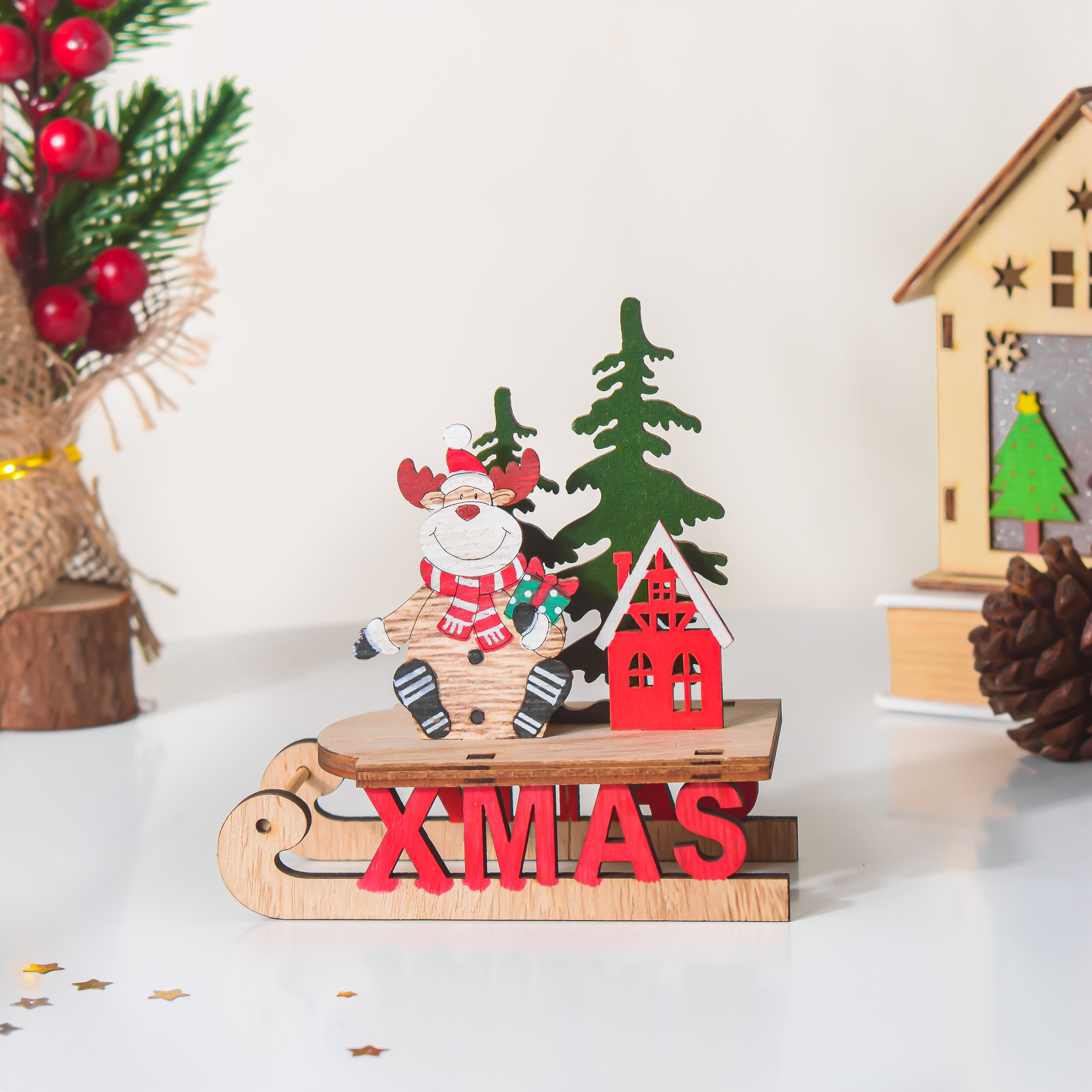 Xmas DIY Wooden Reindeer Sleigh Decor Online - Premium Decor Object ...