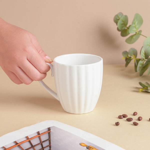 Luxe Ribbed White Coffee Mug 250 ml- Mug for coffee, tea mug, cappuccino mug | Cups and Mugs for Coffee Table & Home Decor