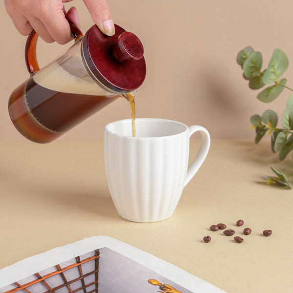 Luxe Ribbed White Coffee Mug 250 ml- Mug for coffee, tea mug, cappuccino mug | Cups and Mugs for Coffee Table & Home Decor