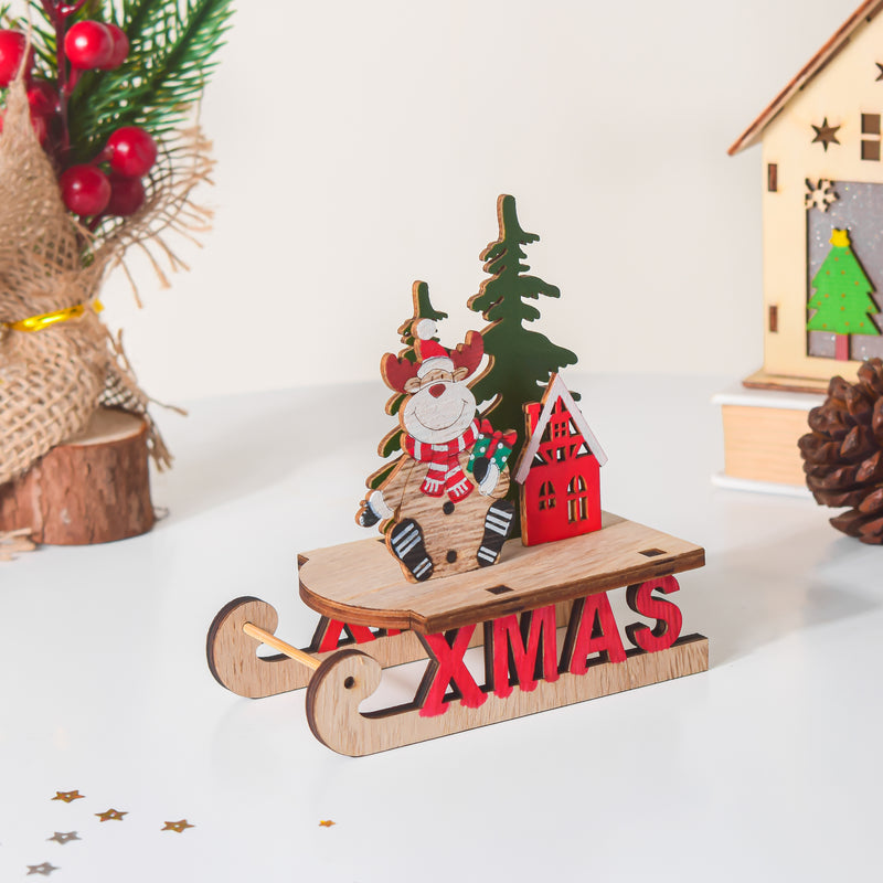 Xmas DIY Wooden Reindeer Sleigh Decor - Showpiece | Home decor item | Room decoration item