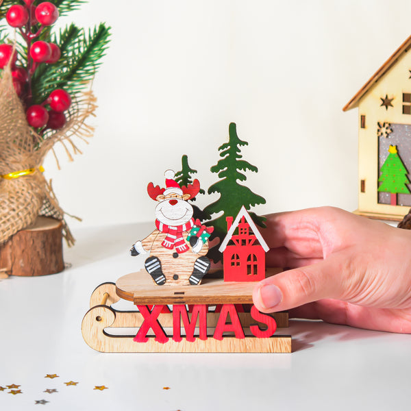 Xmas DIY Wooden Reindeer Sleigh Decor - Showpiece | Home decor item | Room decoration item
