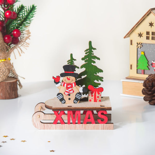 Snowman Sleigh DIY Wooden Christmas Decor - Showpiece | Home decor item | Room decoration item