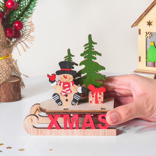 Snowman Sleigh DIY Wooden Christmas Decor - Showpiece | Home decor item | Room decoration item