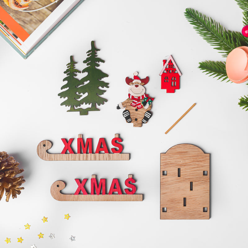 Xmas DIY Wooden Reindeer Sleigh Decor - Showpiece | Home decor item | Room decoration item