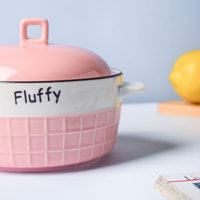 Think Pink Textured Casserole - Serving bowl with lid, ceramic bowls with lids, noodle bowl, curry bowl, oven bowl, soup bowl with handle | Bowls for dining table & home decor