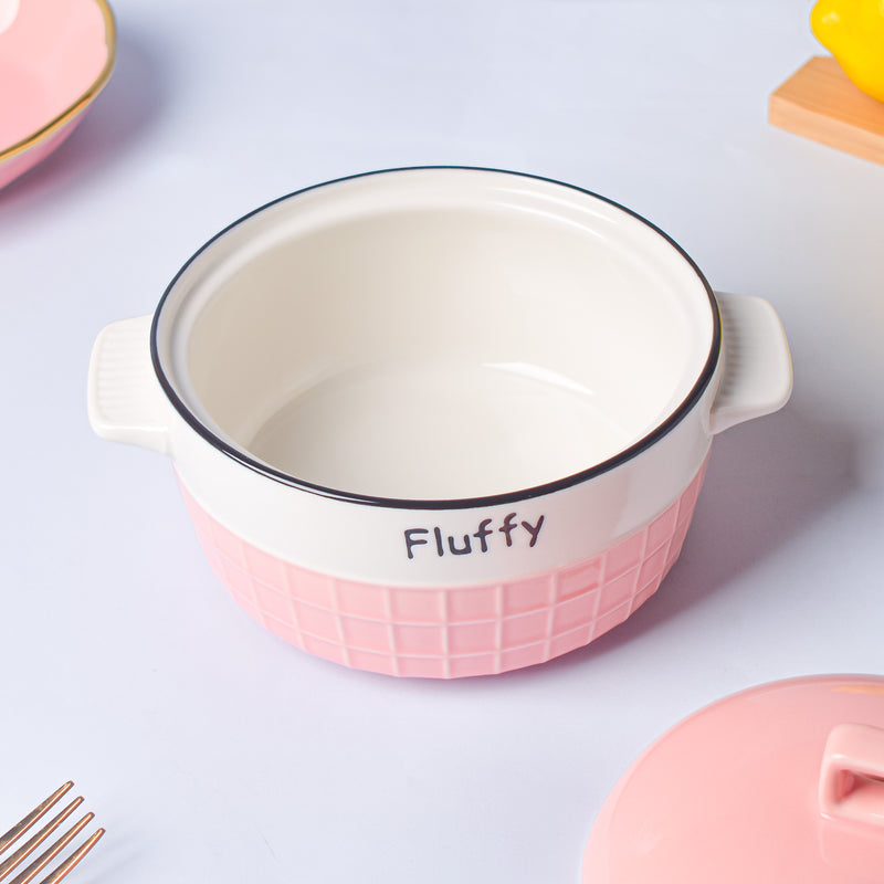 Think Pink Textured Casserole - Serving bowl with lid, ceramic bowls with lids, noodle bowl, curry bowl, oven bowl, soup bowl with handle | Bowls for dining table & home decor