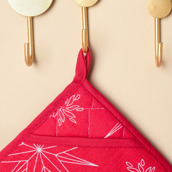 Festive Patterned Christmas Oven Mitts Red