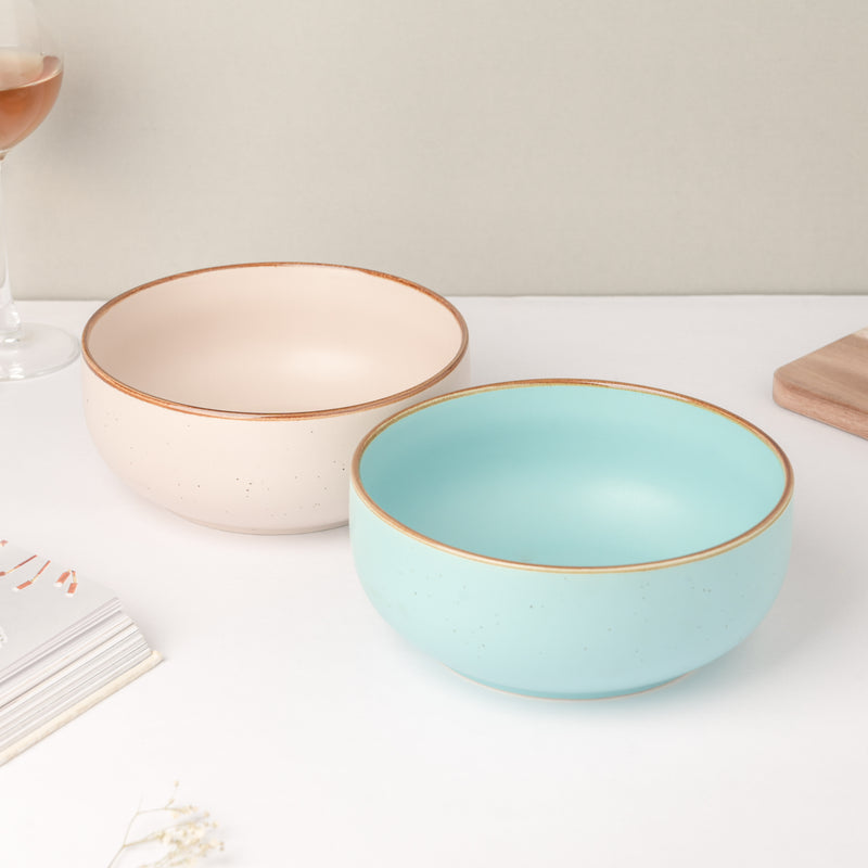 Cielo Brown Rimmed Blue Serving Bowl 7 Inch 1 L - Bowl, ceramic bowl, serving bowls, noodle bowl, salad bowls, bowl for snacks, large serving bowl | Bowls for dining table & home decor