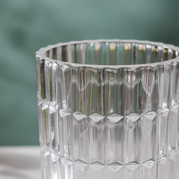 Ribbed Glass Pedestal Vase 7 Inch