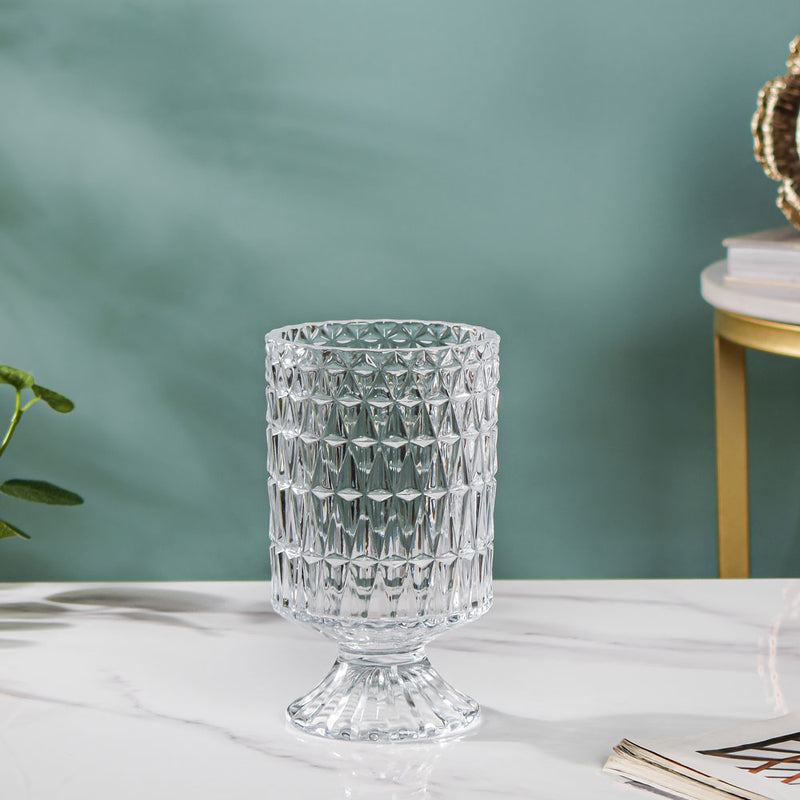 Diamond Glass Pedestal Vase 7 Inch