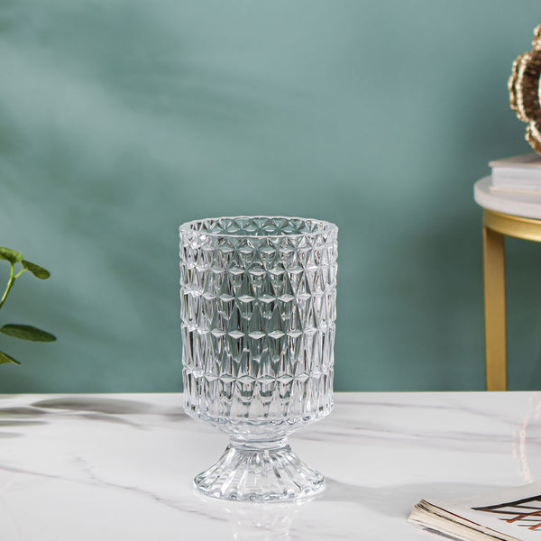 Diamond Glass Pedestal Vase 7 Inch