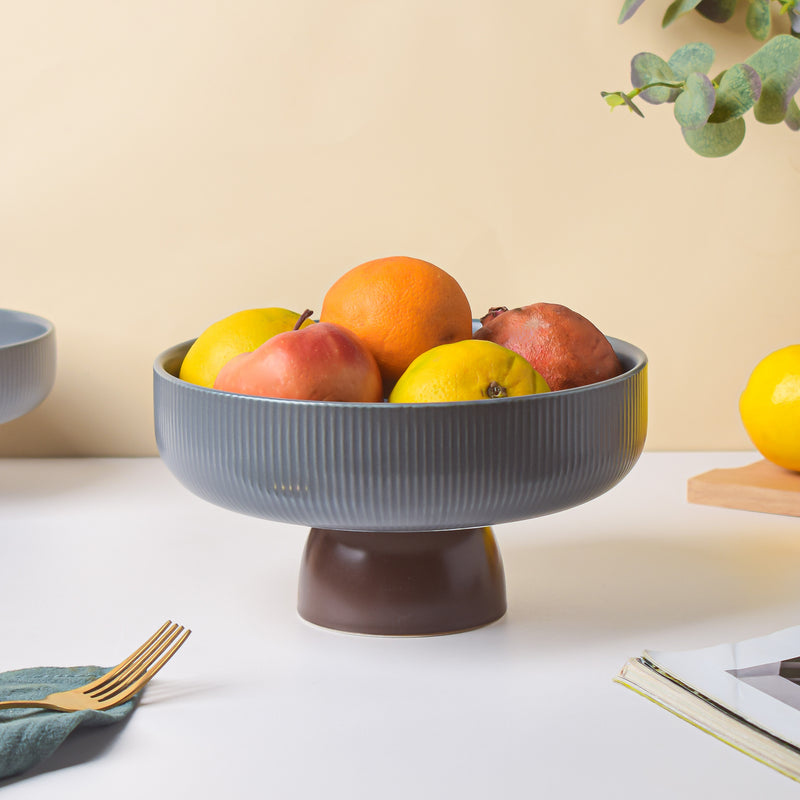 Asphalt Grey Fruit Pedestal Bowl Small - Bowl, ceramic bowl, serving bowls, bowl for snacks, large serving bowl, fruit bowl | Bowls for dining table & home decor