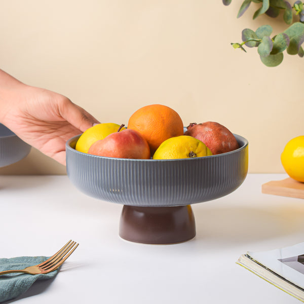 Asphalt Grey Fruit Pedestal Bowl Small - Bowl, ceramic bowl, serving bowls, bowl for snacks, large serving bowl, fruit bowl | Bowls for dining table & home decor
