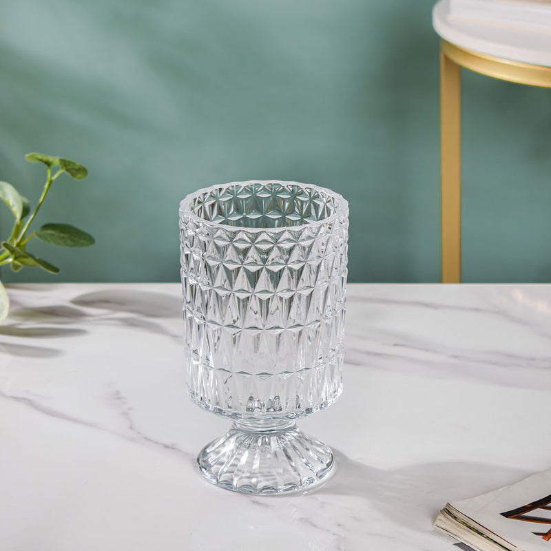 Diamond Glass Pedestal Vase 7 Inch