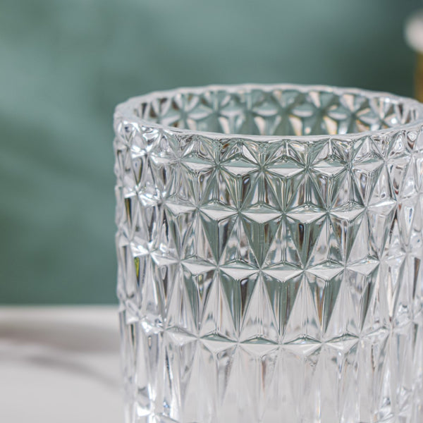 Diamond Glass Pedestal Vase 7 Inch