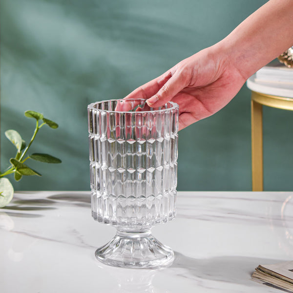 Ribbed Glass Pedestal Vase 7 Inch