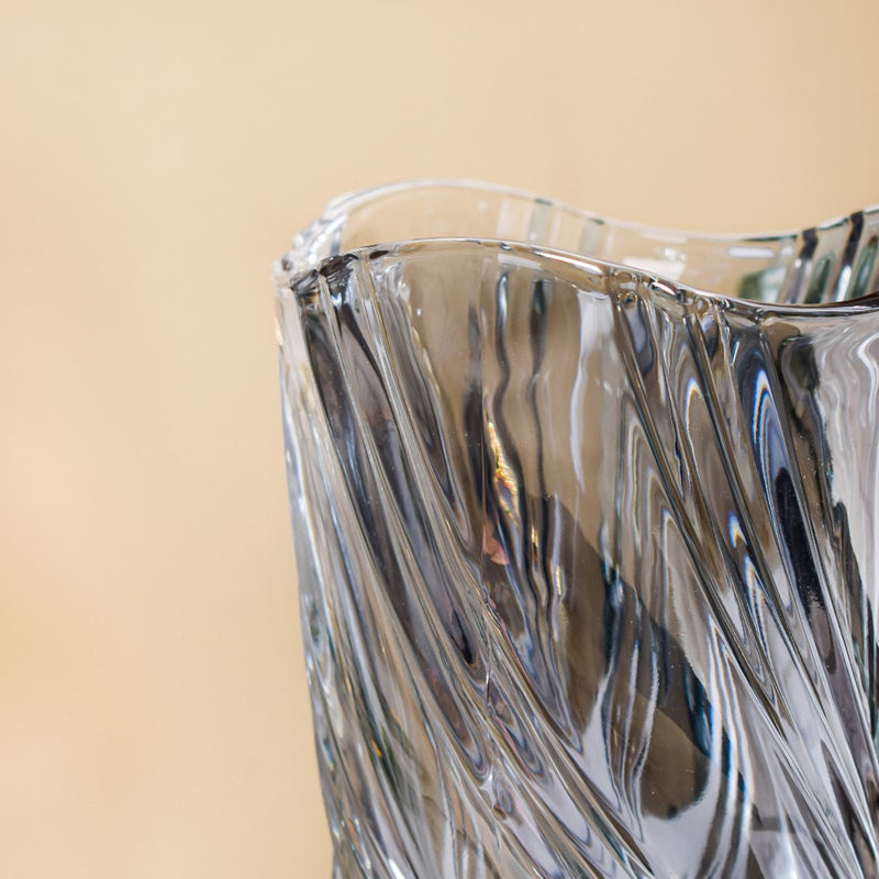 Spiral Glass Flower Vase Grey Small 9 Inch