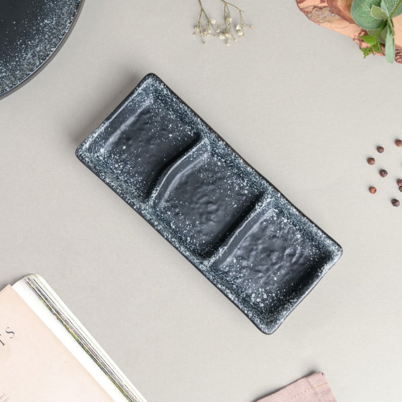 Galaxy Stone Pottery 3 Section Ceramic Dip Plate - Bowl, ceramic bowl, dip bowls, chutney bowl, dip bowls ceramic | Bowls for dining table & home decor 