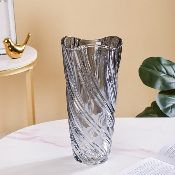 Spiral Winds Glass Flower Vase Grey Large 11 Inch