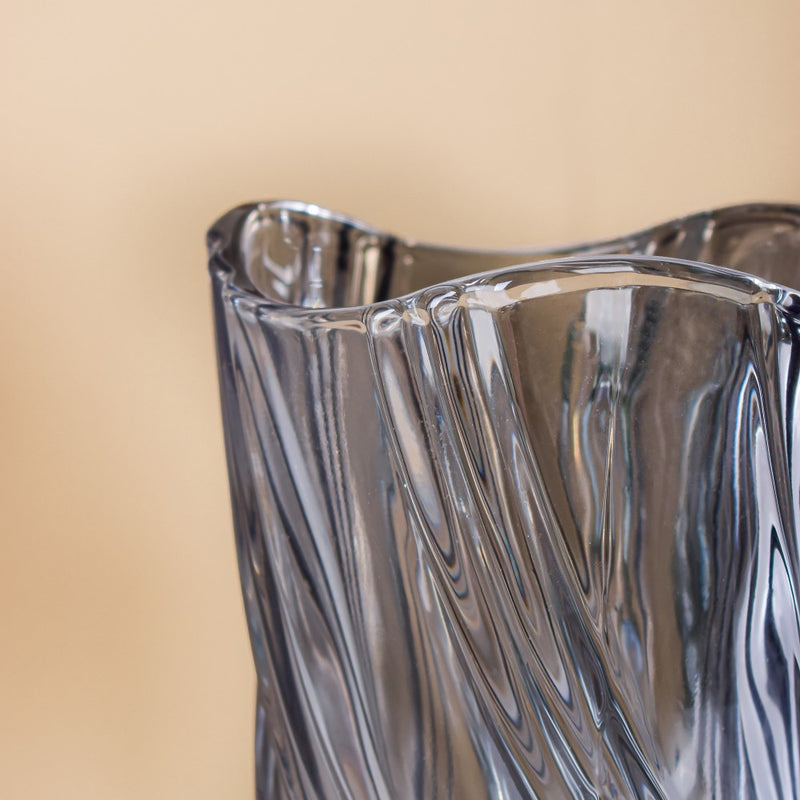 Spiral Glass Flower Vase Grey Large 11 Inch