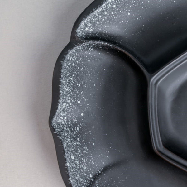 Galaxy Stone Pottery Section Party Platter Matte Black - Serving plate, snack plate, momo plate, plate with compartment | Plates for dining table & home decor
